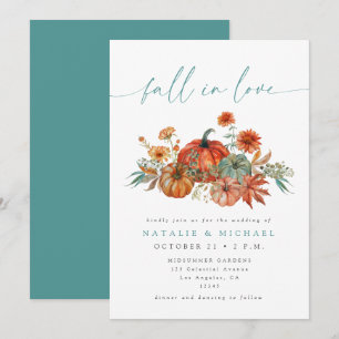 Whimsical Pumpkin Fall in Love Wedding Invitation