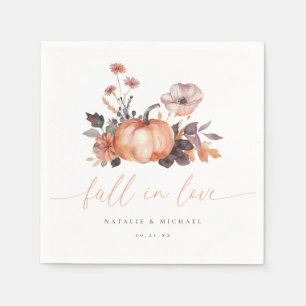 Whimsical Pumpkin Fall in Love Wedding Napkin