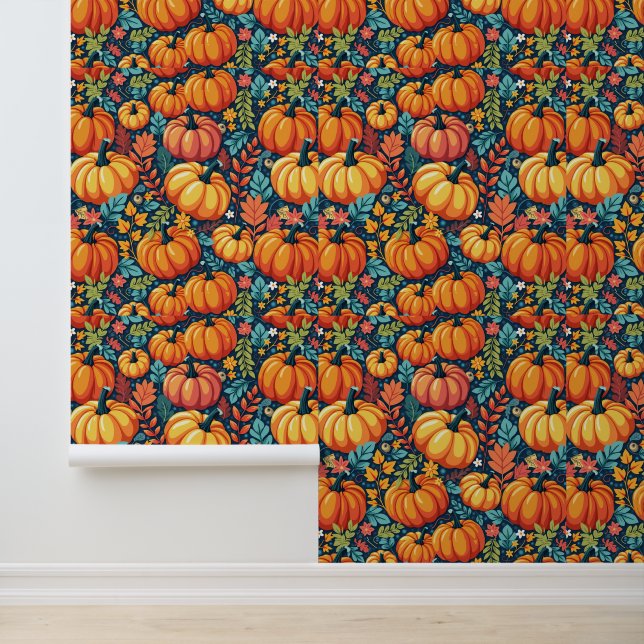 Whimsical Pumpkin Paradise: Modern Autumn Garden Wallpaper (Application)