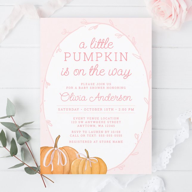 Whimsical Pumpkin Pink Girl Baby Shower Invitation (Creator Uploaded)