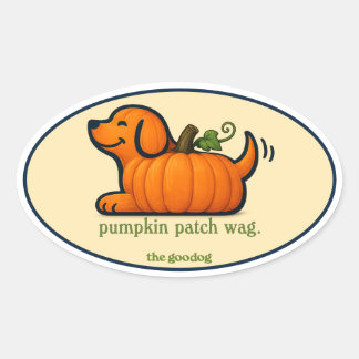 Whimsical Pumpkin Pup Fall Oval Sticker