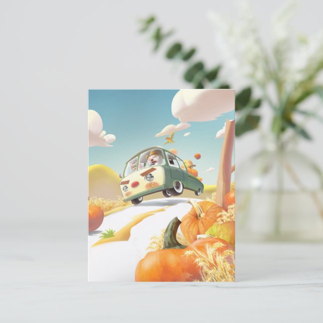 Whimsical Pumpkin Ride Announcement Postcard (Standing Front)