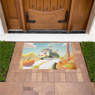 Whimsical Pumpkin Ride Doormat