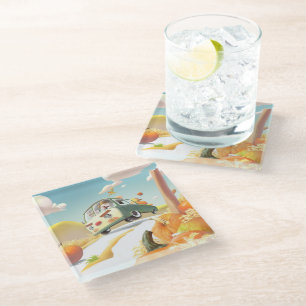 Whimsical Pumpkin Ride Glass Coaster