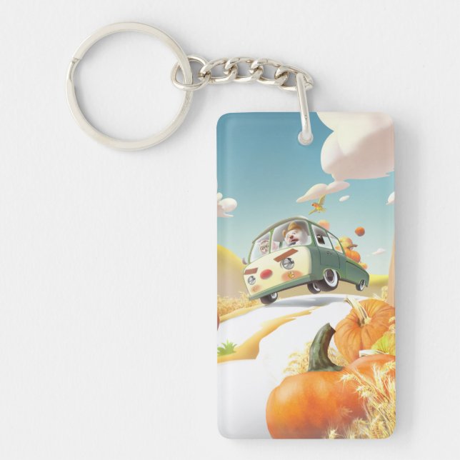Whimsical Pumpkin Ride Key Ring (Front)