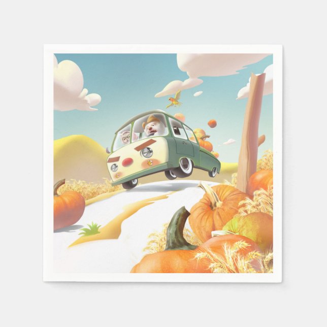 Whimsical Pumpkin Ride Napkin (Front)