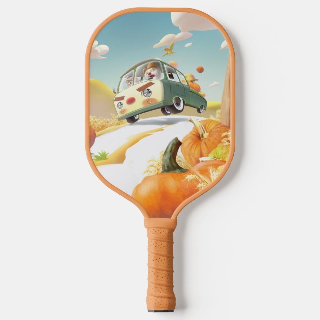 Whimsical Pumpkin Ride Pickleball Paddle (Front)