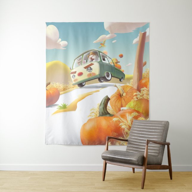 Whimsical Pumpkin Ride Tapestry (In Situ)
