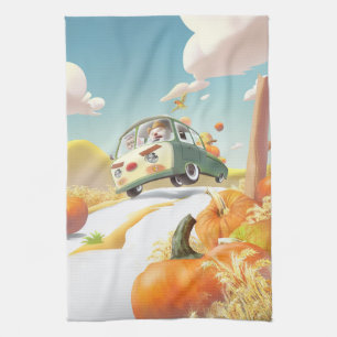 Whimsical Pumpkin Ride Tea Towel