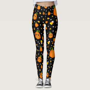 Whimsical Pumpkins & Candy Corn Fun Halloween Leggings