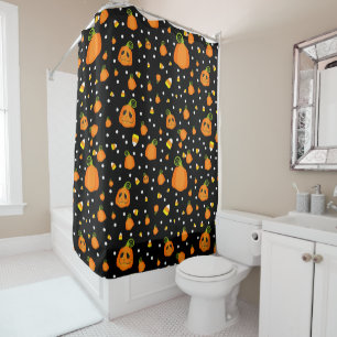 Whimsical Pumpkins & Candy Corn Fun Halloween Shower Curtain
