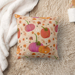 Whimsical Pumpkins Fall Leaves Cushion