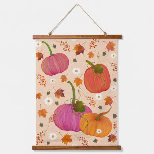 Whimsical Pumpkins Fall Leaves  Hanging Tapestry