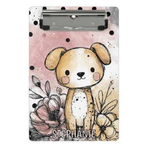 Whimsical Puppy Floral Watercolor Art (1) Mini Clipboard