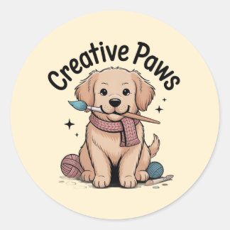 Whimsical Puppy Painter Yarn Enthusiast Sticker