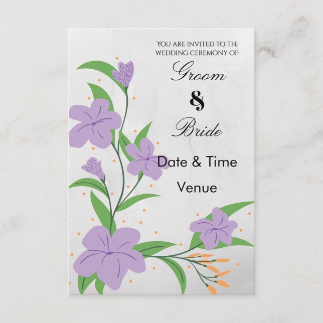  Whimsical Purple Blossom Wedding Station Invitation (Front)
