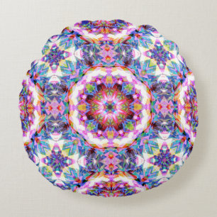 Whimsical Purple Blue Pink Colorful Pattern Round Cushion