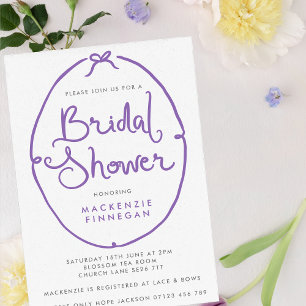 Whimsical Purple Bow Bridal Shower Invitation