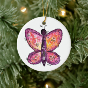 Whimsical Purple Butterfly Ceramic Tree Decoration