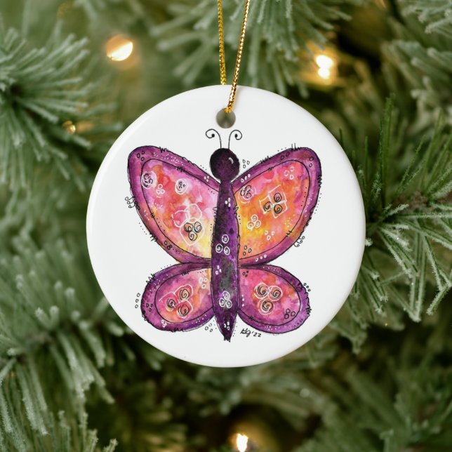 Whimsical Purple Butterfly Ceramic Tree Decoration (Tree)