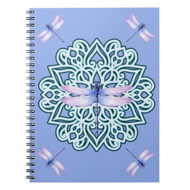 Whimsical Purple Elegant Dragonfly Mandala Notebook (Front)