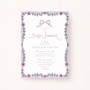 Whimsical Purple Floral Frame Baby Shower  Invitation