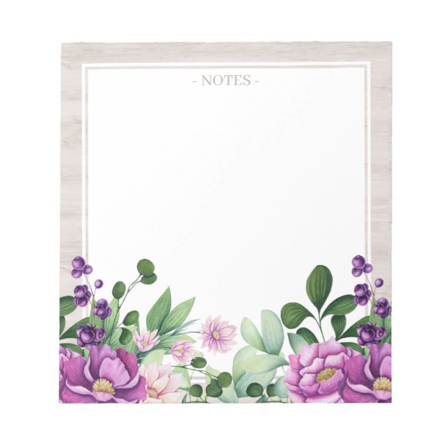 Whimsical Purple Floral Illustration Notepad (Front)