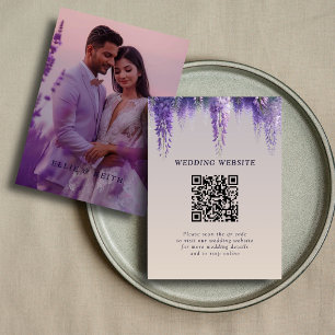 Whimsical Purple Floral QR code Photo Wedding Enclosure Card