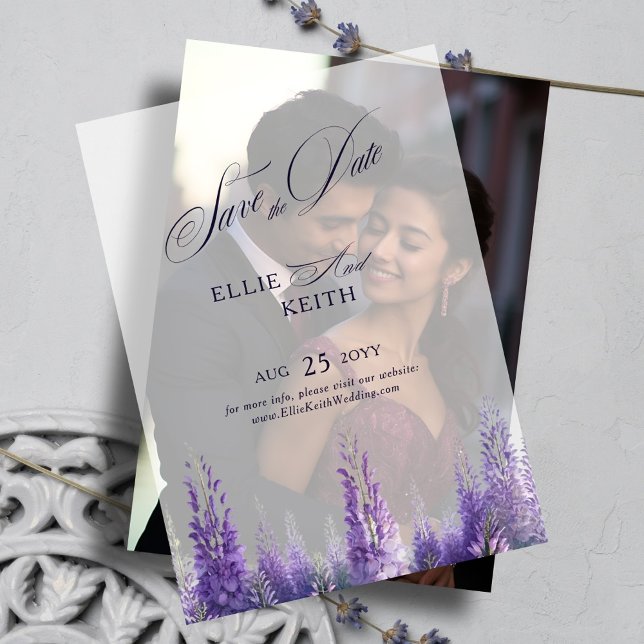 Whimsical Purple Floral Wedding Save the Date Vellum Invitations (Creator Uploaded)