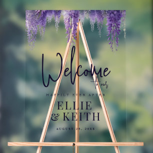 Whimsical Purple Floral Wedding Welcome Acrylic Sign