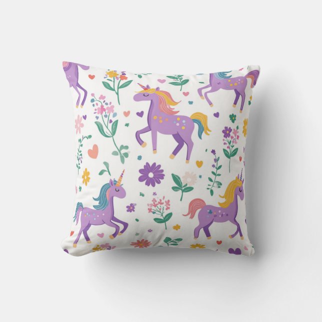 Whimsical Purple Girl Power Pattern Cushion (Front)