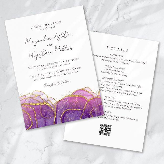 Whimsical Purple Gold All in One Wedding Invitation (Creator Uploaded)