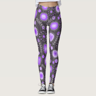 Whimsical purple grey heart and flower floral name leggings