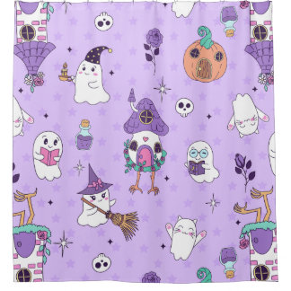 whimsical purple halloween spooky ghost creepy shower curtain
