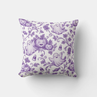 Whimsical Purple Halloween Toile Pattern Cute Kids Cushion