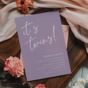 Whimsical Purple Minimalist Twins Baby Shower Invitation