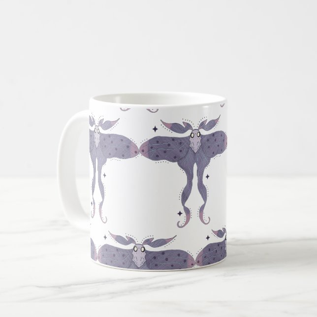 Whimsical Purple Moth with Star Sparkles Coffee Mug (Front Left)