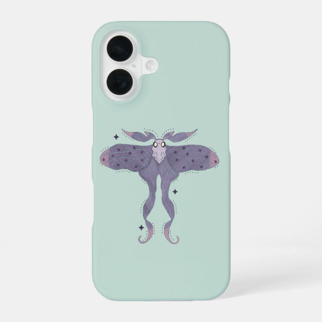 Whimsical Purple Moth with Star Sparkles iPhone 16 Case (Back)