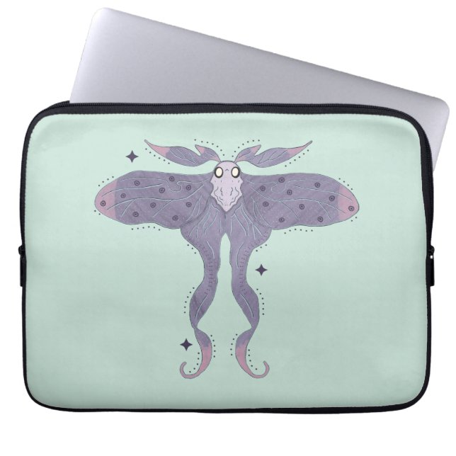 Whimsical Purple Moth with Star Sparkles Laptop Sleeve (Front)