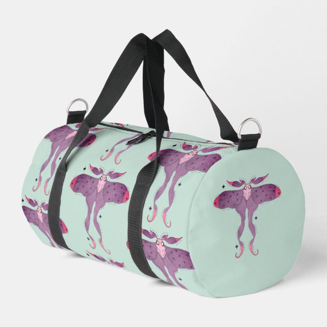 Whimsical Purple Moth with Star Sparkles Mystical  Duffle Bag (Left Corner)