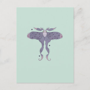 Whimsical Purple Moth with Star Sparkles Postcard