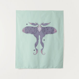 Whimsical Purple Moth with Star Sparkles Tapestry