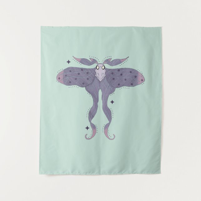 Whimsical Purple Moth with Star Sparkles  Tapestry (Front)