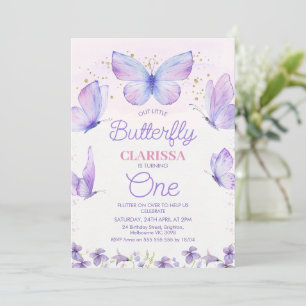 Whimsical Purple Our Little Butterfly 1st Birthday Invitation