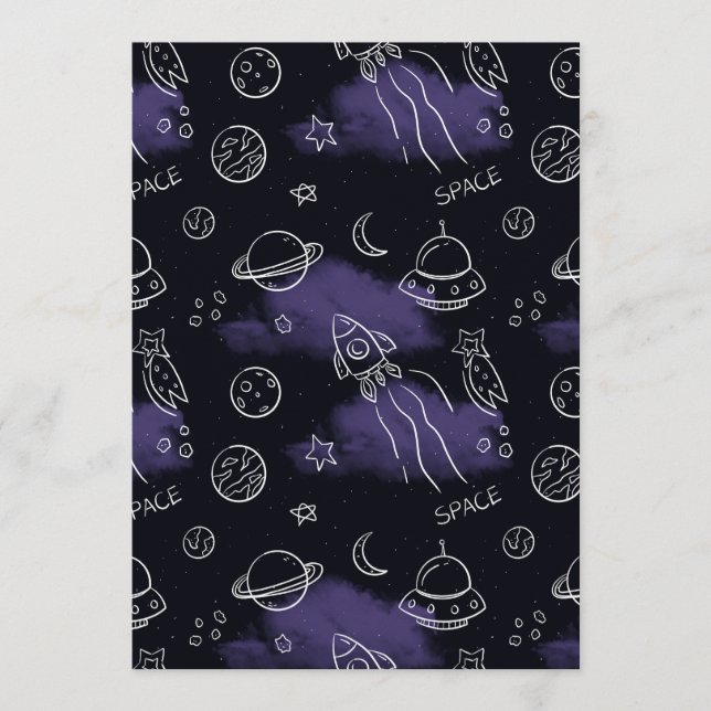 Whimsical Purple Outer Space Seamless Pattern Invitation (Front)