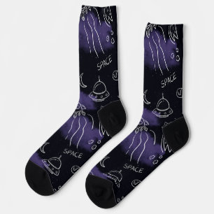 Whimsical Purple Outer Space Seamless Pattern Socks