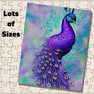 Whimsical Purple Peacock with Tail Feathers Jigsaw Puzzle