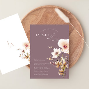 Whimsical Purple Pink Wildflowers Floral Wedding Invitation