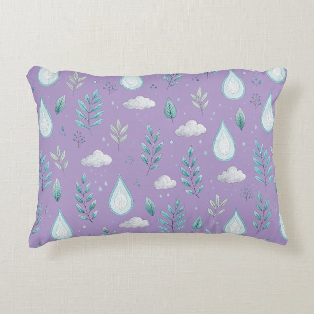 Whimsical Purple Rain Cloud & Tree Pattern Accent  Decorative Cushion (Front)