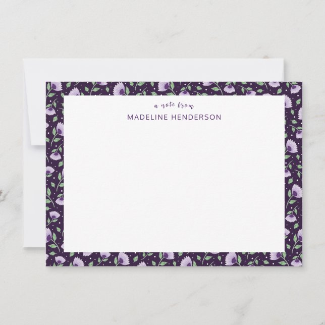 Whimsical Purple Sunflowers Dark Purple Monogram Card (Front)